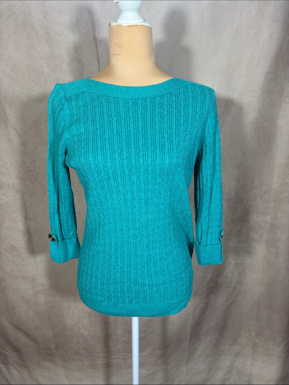 Karen Scott Women's Teal Cable-Knit Crewneck Sweater